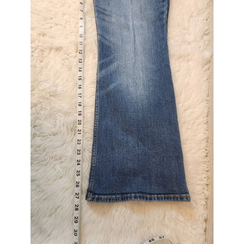 Old‎ Navy Women's Blue Solid Cotton High Rise Smooth Pockets Flare Jeans Size 14
